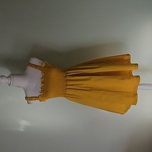 Pinch, Reaching New Heights Mustard Yellow Smocked Mini Dress